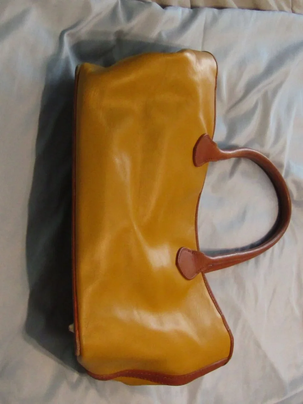 Y2K Era Vintage MUSTARD YELLOW 2-Tone TOTE BAG PURSE VALENTINA ITALIAN LEATHER